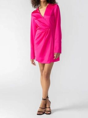Sanctuary - Cuff Detail Satin Wrap Dress- Size 6